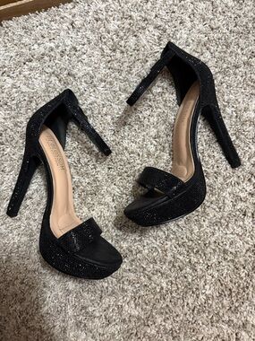 De blossom heel collection Black Rhinestone Platform High Heel Sandals